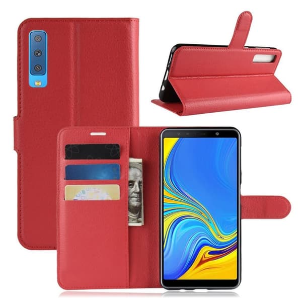 Samsung Galaxy A7 (2018) mobiletui i kunstlæder med pung - Rød