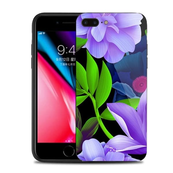 NXE iPhone 7 Plus / 8 Plus glasetui med blomstermønster - Lilla Blomst