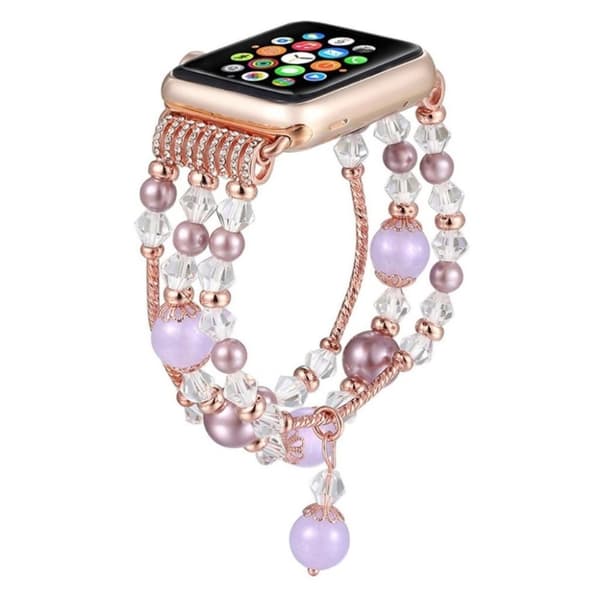 Apple Watch 42mm erstatnings urrem med agat-perler - Guld/Lilla