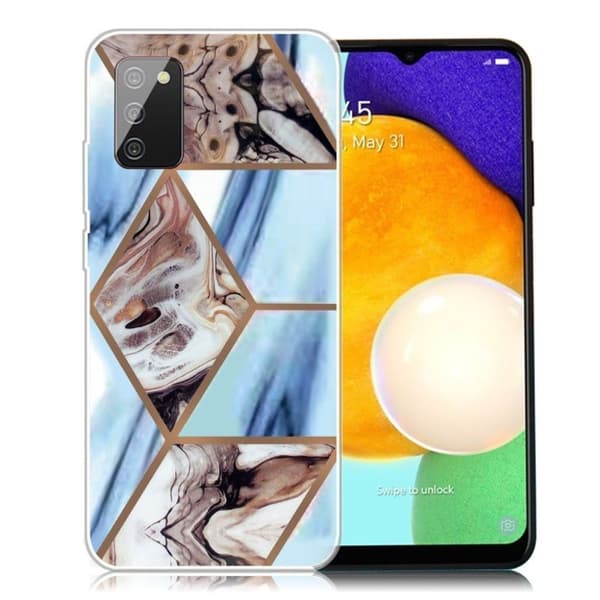 Marmormotiv Samsung Galaxy A03s skal - Himmelsblå Och Brun Marmor