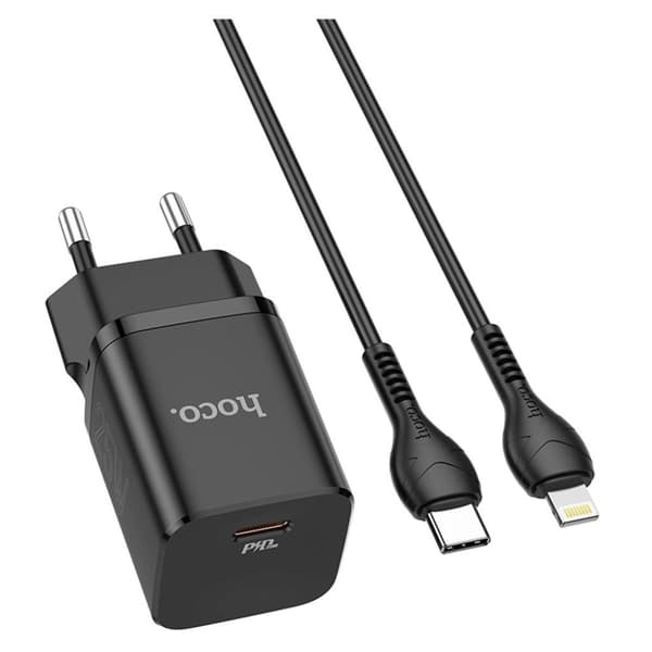 N19 Rigorous PD25W-opladersæt (Type-C til Lightning) (EU) - Sort