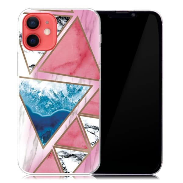 Marble iPhone 13 Mini Suojakotelo - Valkoinen / Sininen / Rose Triangle