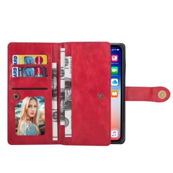 iPhone 9 Plus mobilfodral silikon syntetläder plånbok stående - Röd