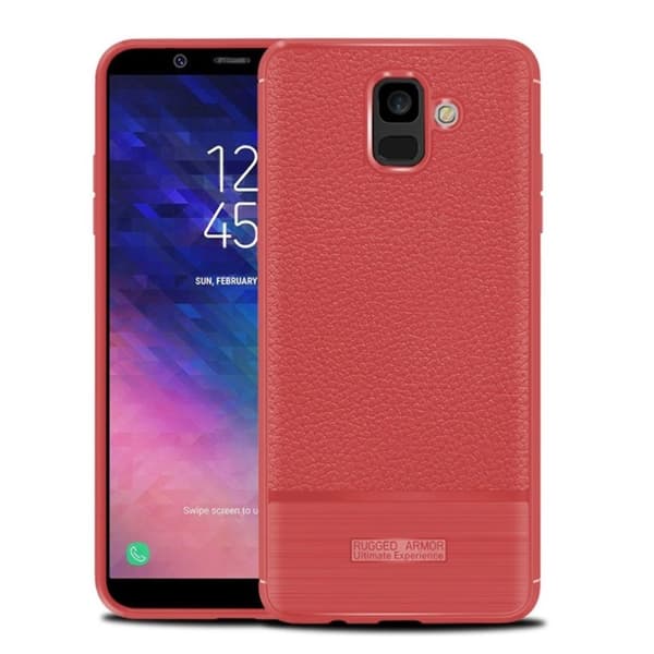 Samsung Galaxy A6 etui med børstet litchi-tekstur - Rød