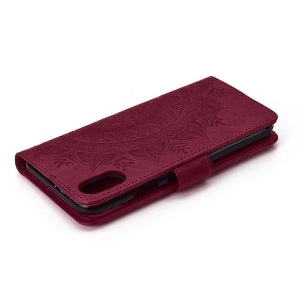 iPhone 9 Plus mobilfodral syntetläder silikon stående plånbok mandala - Brun