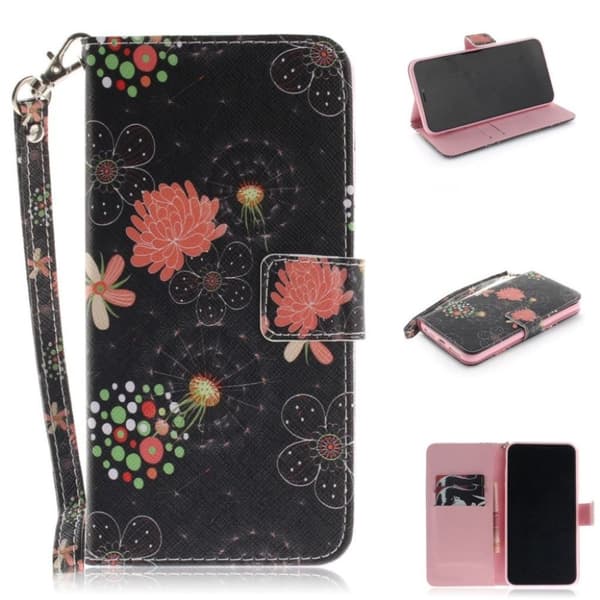 iPhone 9 Plus mobilfodral syntetläder silikon stående plånbok - Färgrika blommor