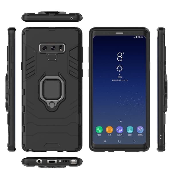 Samsung Galaxy Note9 mobilskal silikon plast metall ringhållare stående - Svart
