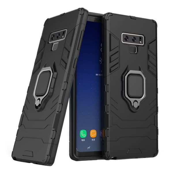 Samsung Galaxy Note9 mobilskal silikon plast metall ringhållare stående - Svart
