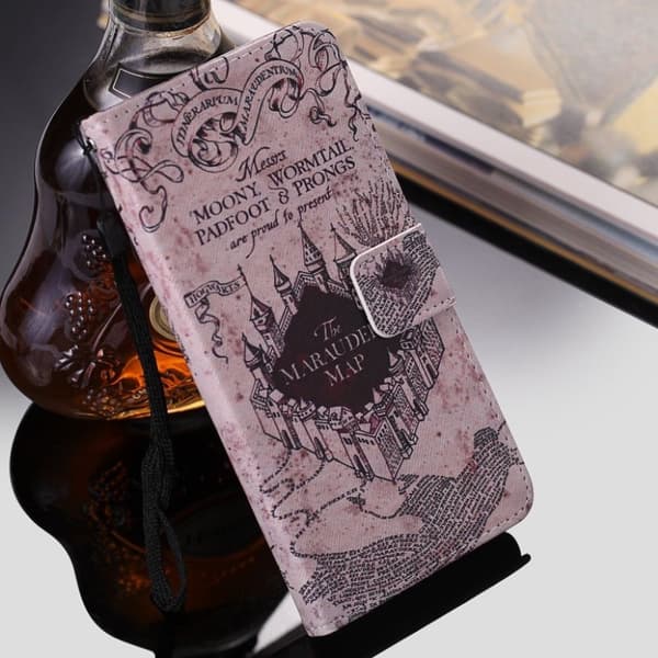 IPhone 9 mobilfodral syntetläder silikon plånbok stående mobilsnöre tryckmönster - Retro slott karta