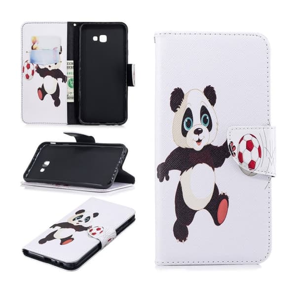 Samsung Galaxy J4 Plus (2018) mönstrat flipfodral i läder - Panda Spelar Fotboll
