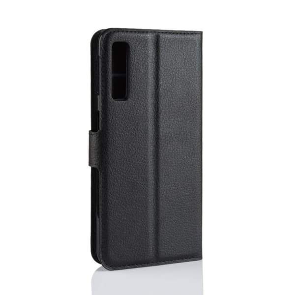 Samsung Galaxy A7 (2018) flipfodral i litchi skin-läder - Svart