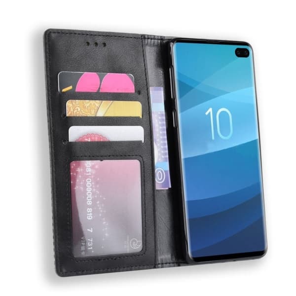Samsung Galaxy S10 Plus vintage läderfodral - Svart
