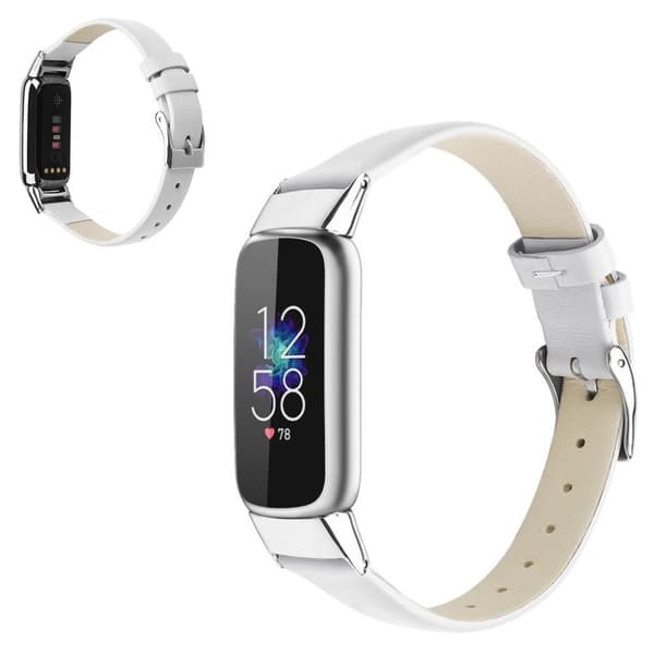 Fitbit Luxe klockarmband i äkta läder - Vit / Storlek: L