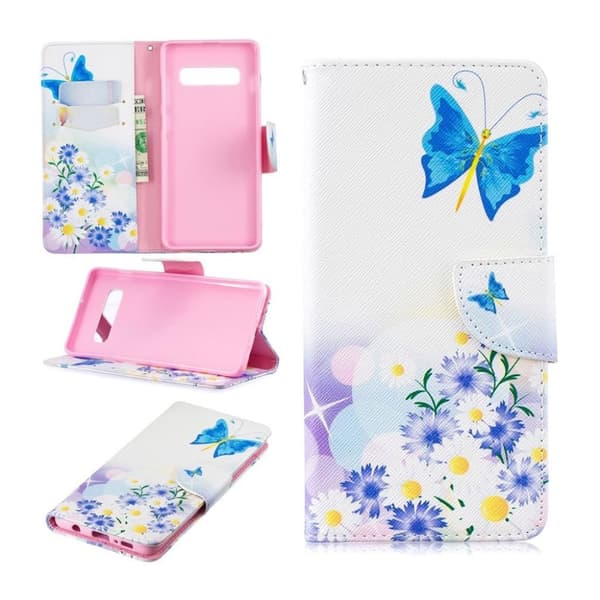 Samsung Galaxy S10 Plus Läderfodral med mönster - Blåa Fjärilar