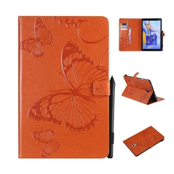 Samsung Galaxy Tab A 10.5 trykt sommerfugl læder flip etui - Orange