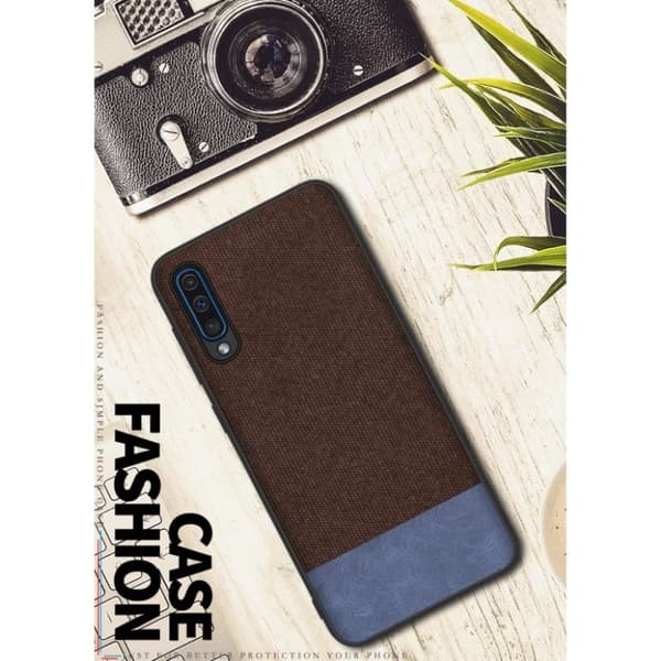 Samsung Galaxy A50 fodral med tygstruktur - Kaffe / Blå