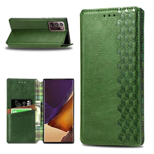 Läder Samsung Galaxy Note 20 Ultra 5G / Samsung Galaxy Note 20 Ultra fodral med romb-design - Grön