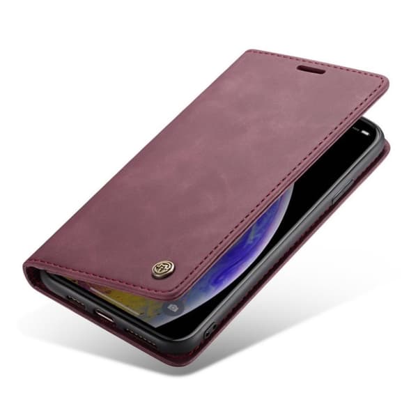 CASEME iPhone XS plånboksfodral i läder med auto-absorberande magnetstängning - vinröd