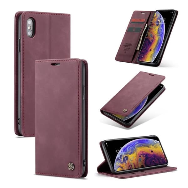 CASEME iPhone XS plånboksfodral i läder med auto-absorberande magnetstängning - vinröd