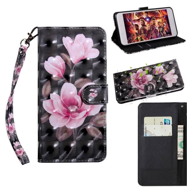 Huawei P30 Lite Läderfodral med mönster - Rosa Blommor