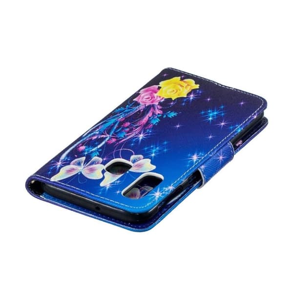Samsung Galaxy A40 mønstret lædercover - roser og sommerfugle