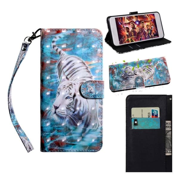 Samsung Galaxy A40 lædercover med dekorationsmønster - tiger