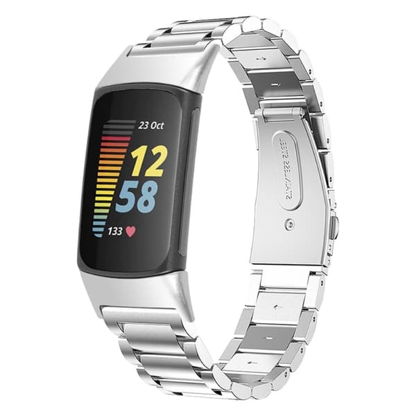 Fitbit Charge 5 lyxigt klockarmband i rostfritt stål med tre pärlor - Silver