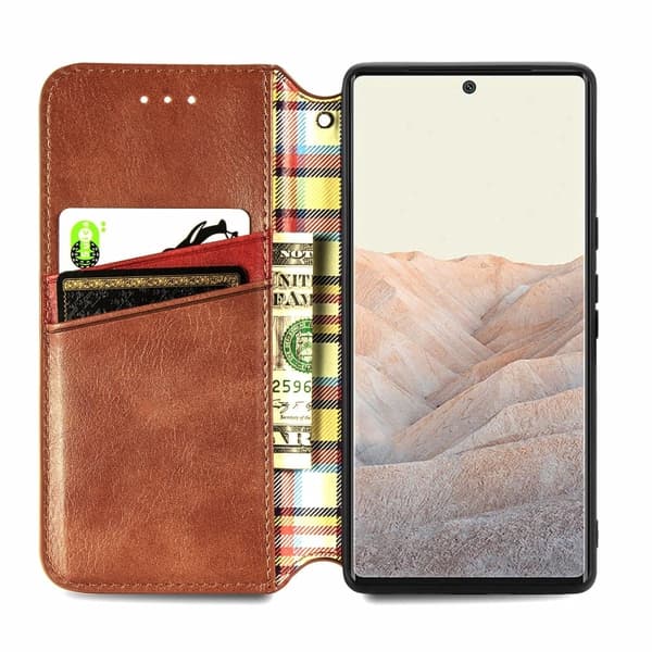 Läder Google Pixel 6 fodral med romb-design - Brun