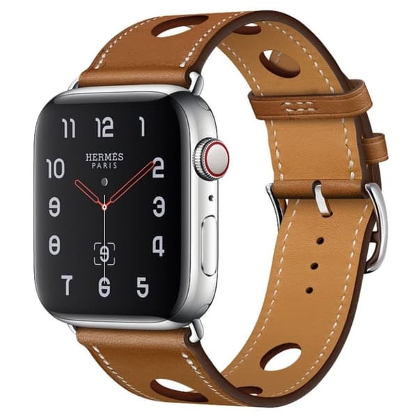 Apple Watch Series 4 44 mm klockarmband i äkta läder med tre hål - Brun