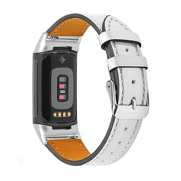 Enkel urrem i ægte læder til Fitbit Charge 5 - Lysende Sølv