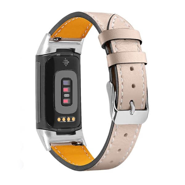 Enkelt klockarmband i äkta läder till Fitbit Charge 5 - Aprikos