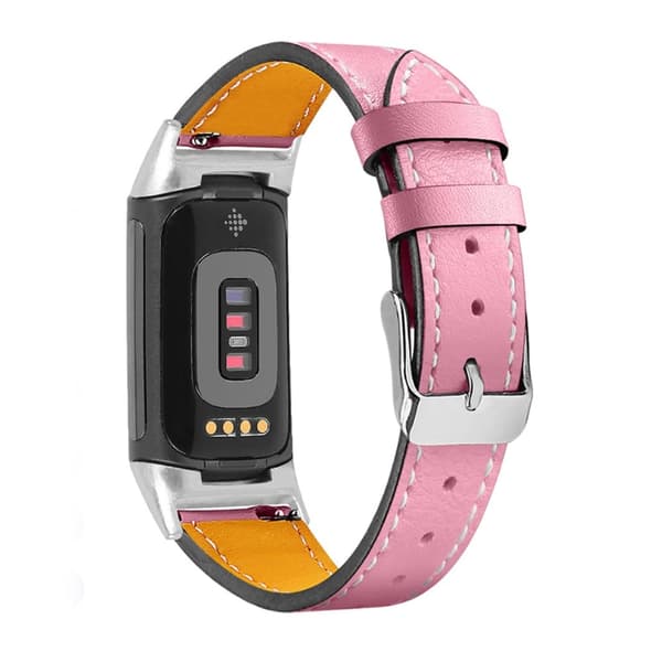 Enkelt klockarmband i äkta läder till Fitbit Charge 5 - Rosa