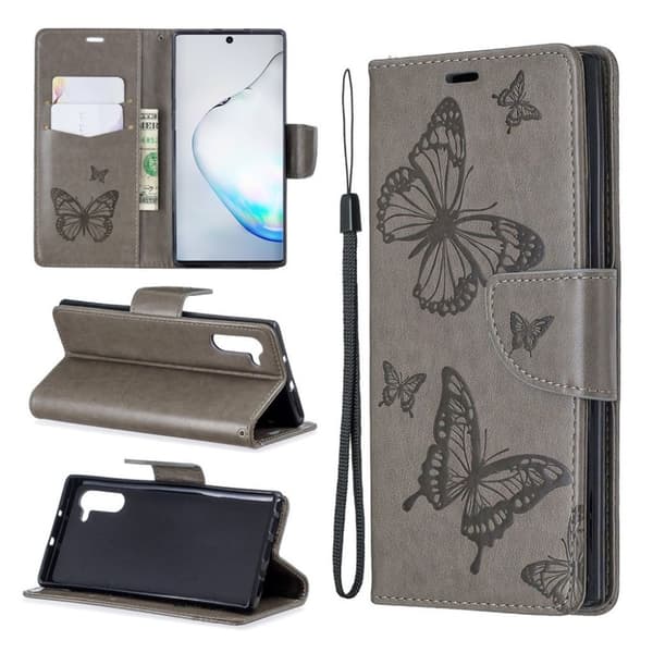 Butterfly läder Samsung Galaxy Note 10 fodral - Silver/Grå