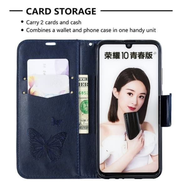 Butterfly läder Huawei P Smart 2019 fodral - Blå