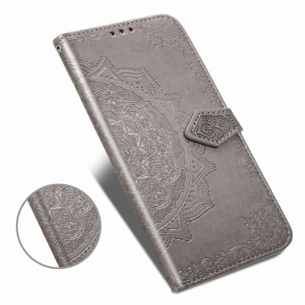 Mandala läder Samsung Galaxy A20s fodral - Silver/Grå