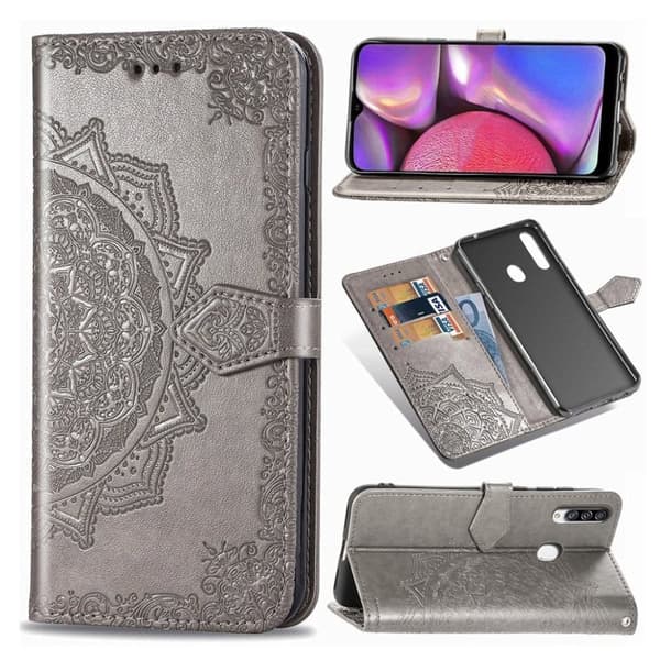 Mandala läder Samsung Galaxy A20s fodral - Silver/Grå