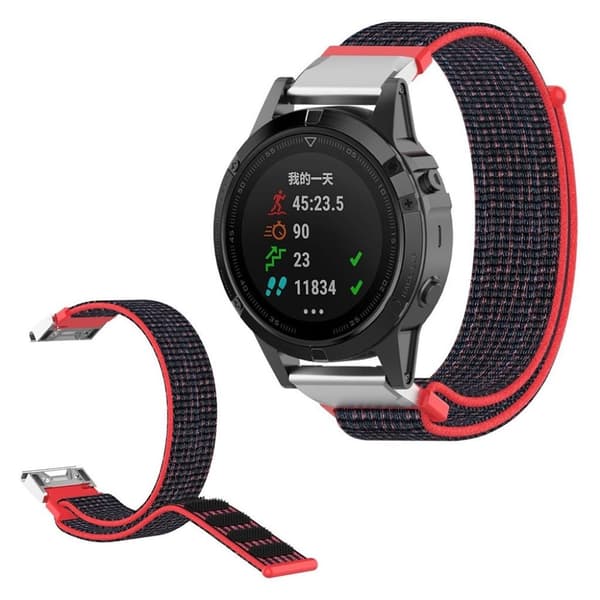 Garmin Fenix 6 / Fenix 5 nylon loop Urrem - Rød / Sort