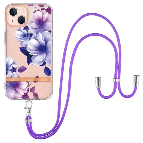 Tunt och tåligt mjukband med nyckelband för iPhone 13 - Lila Begonia