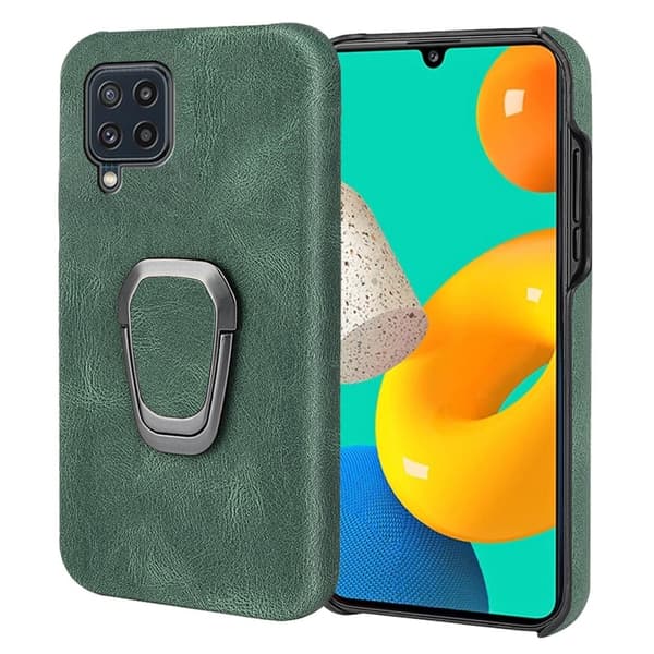 Stötsäkert läderfodral med oval kickstand för Samsung Galaxy M32 - Grön