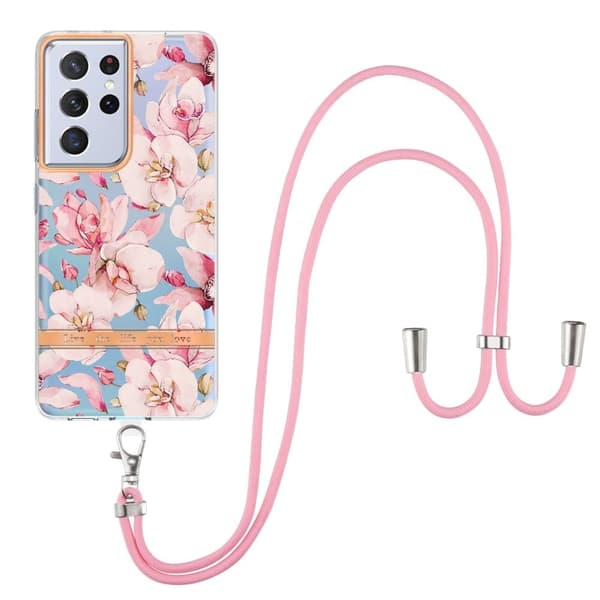 Tunt och tåligt mjukfodral med nyckelband för Samsung Galaxy S21 Ultra 5G - Rosa Gardenia