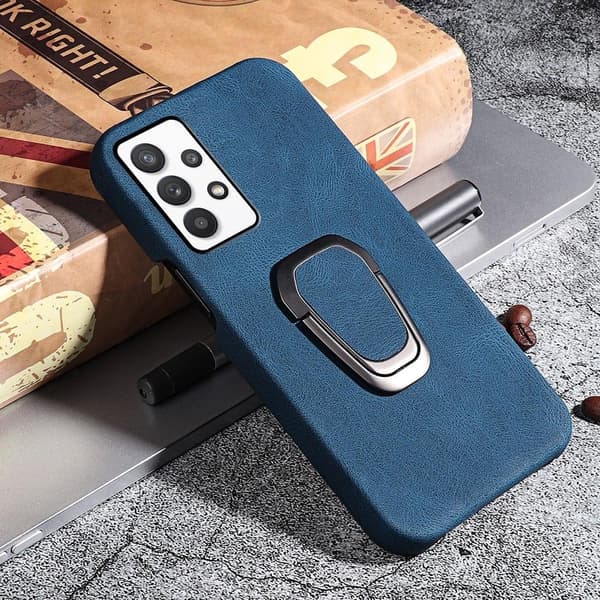 Stötsäkert läderfodral med oval kickstand för Samsung Galaxy M32 5G / A32 5G - Blå