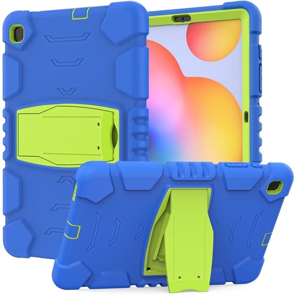 Samsung Galaxy Tab S6 Lite silikonfodral med kickstand - Blå / Lime
