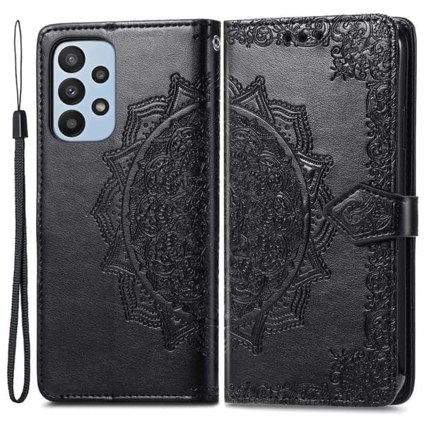 Mandala läder Samsung Galaxy A23 fodral - Svart