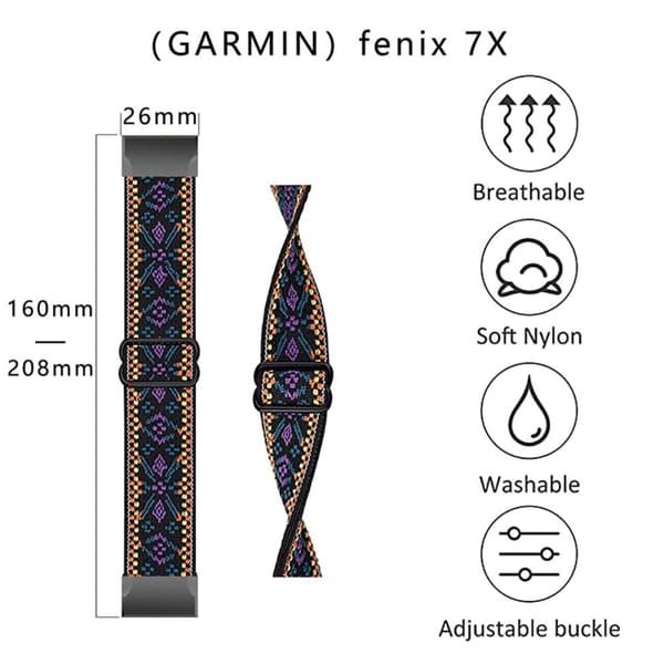 Elastiskt klockarmband i nylon med coolt mönster för Garmin-klocka - Svart