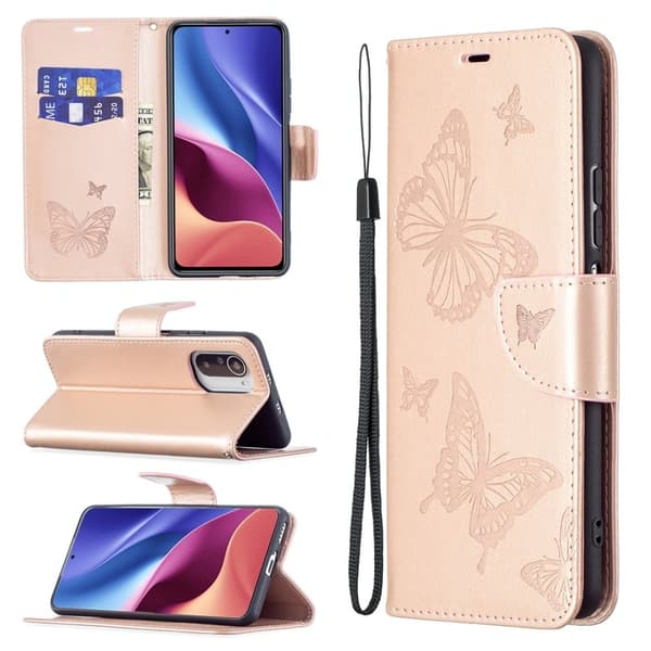 Butterfly läder Xiaomi Mi 11i / Xiaomi Redmi K40 Pro Plus / Xiaomi Redmi K40 Pro / Xiaomi Redmi K40 / Xiaomi Poco F3 fodral - Rosa