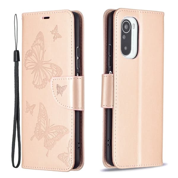 Butterfly läder Xiaomi Mi 11i / Xiaomi Redmi K40 Pro Plus / Xiaomi Redmi K40 Pro / Xiaomi Redmi K40 / Xiaomi Poco F3 fodral - Rosa