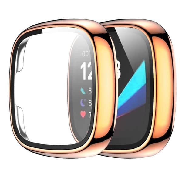 Fitbit Sense / Versa 3 galvaniseringscover med hærdet glas - Rødguld