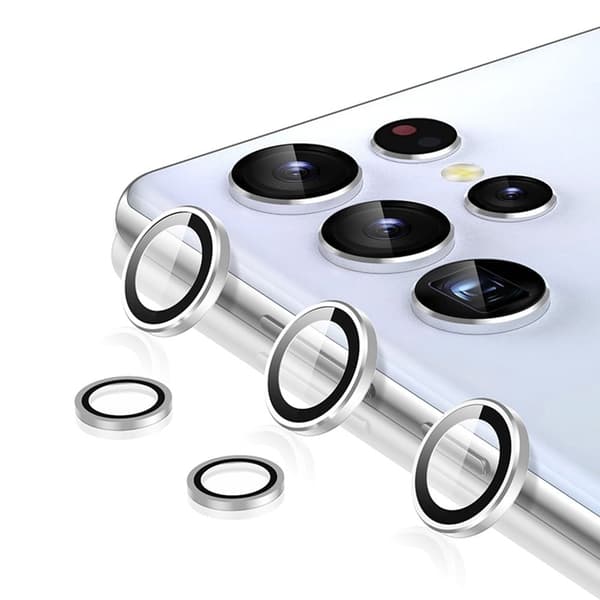 ENKAY Samsung Galaxy S22 Ultra kameralinsebeskytter af hærdet glas i aluminiumslegering - Sølv