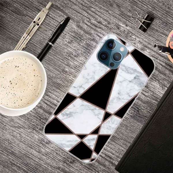 Marmormotiv iPhone 14 Pro skal - Svart Och Vit Marmor