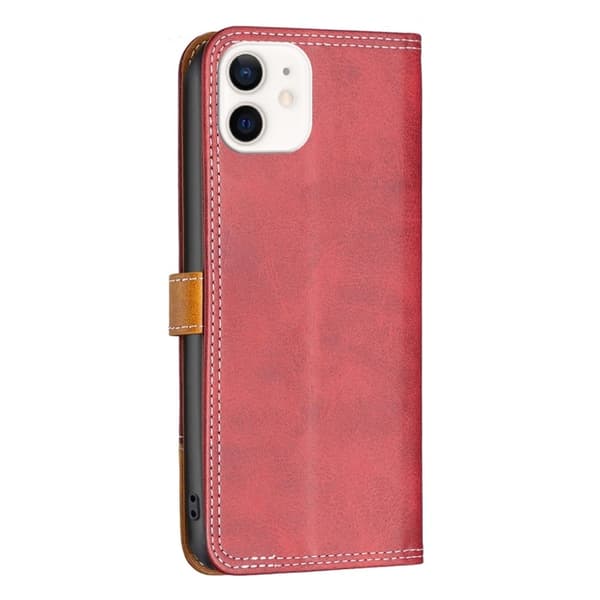 BINFEN tvåfärgat läder iPhone 12 Mini fodral - Röd